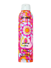 Load image into Gallery viewer, A 2.5 oz aerosol can of Amika Perk Up Ultra oil control dry shampoo, featuring a vibrant pink, orange, and yellow retro floral pattern on a light off-white background.