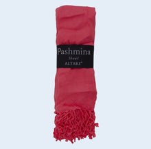 Load image into Gallery viewer, A folded pink Pashmina shawl with a black paper label that reads 'Pashmina Shawl ALTARE' in white text, set against a solid gray background.