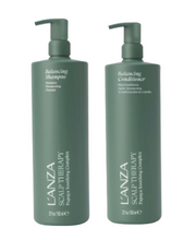Load image into Gallery viewer, Two green liter bottles of L'ANZA balancing shampoo and conditioner products on a white background