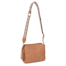 Load image into Gallery viewer, 3 Compartment Crossbody Bag With Guitar Strap: Camel
