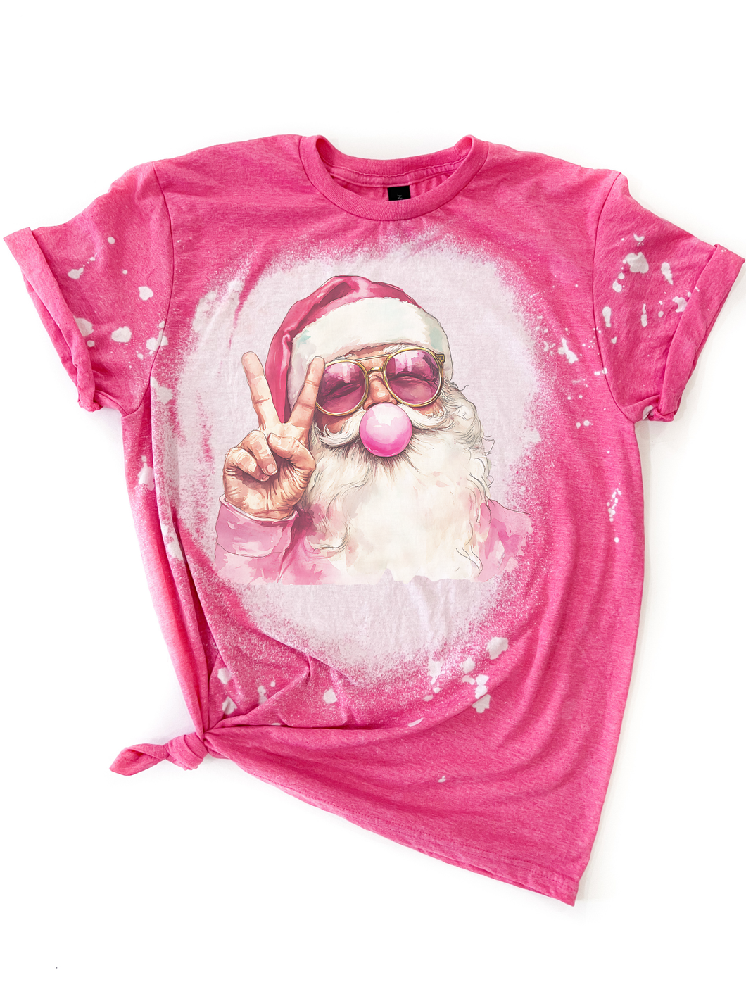 Bubblegum Santa Christmas Bleached Tee