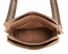 Load image into Gallery viewer, 3 Compartment Crossbody Bag With Guitar Strap: Camel
