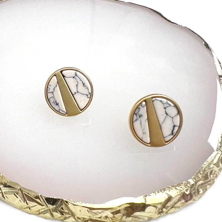 Inset Howlite Round Stud Earrings