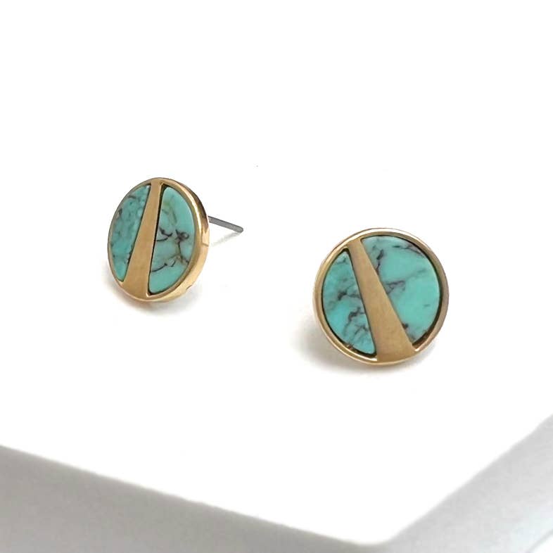 Inset Turquoise Round Stud Earrings