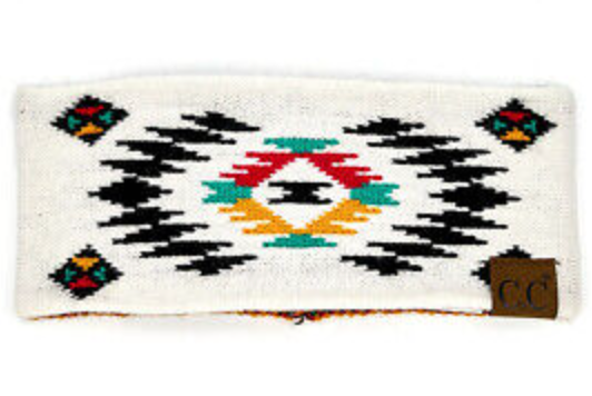 C.C. Beanie Aztec Pattern Head Wraps in White