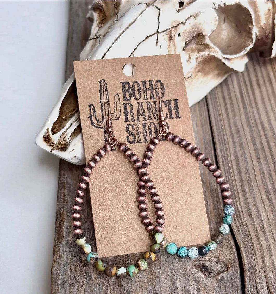 Western Navajo Style Pearl Teardrop Hoop Dangle Earrings