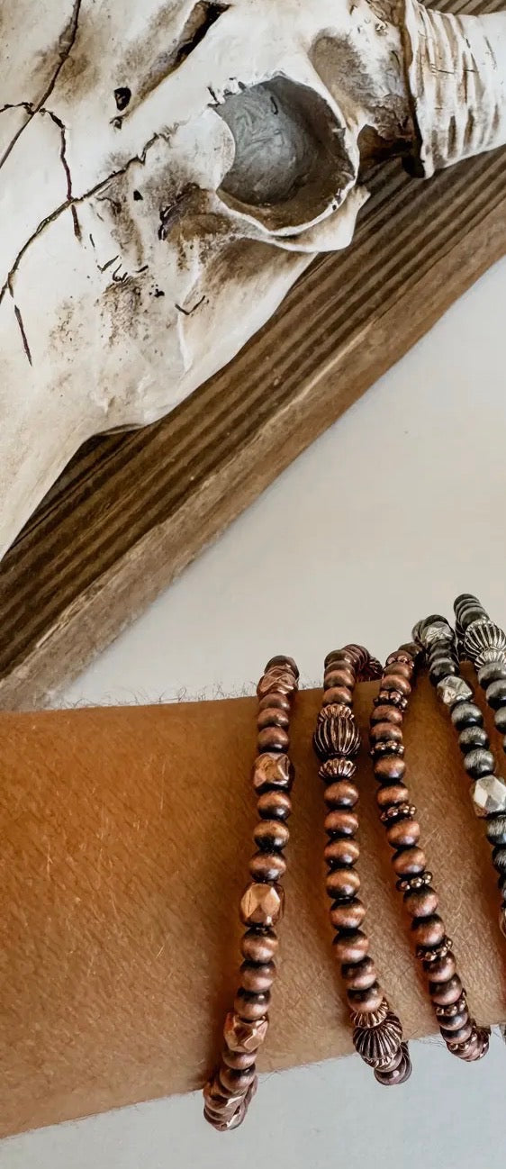 Navajo Style Pearl Stackable Bracelet, Copper only