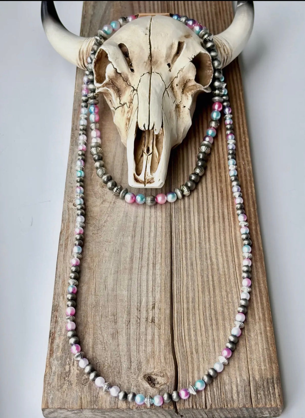 2 Layered Navajo Style Pearl Bead Necklace
