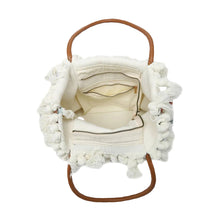 Load image into Gallery viewer, White handbag with tassels on a white background
