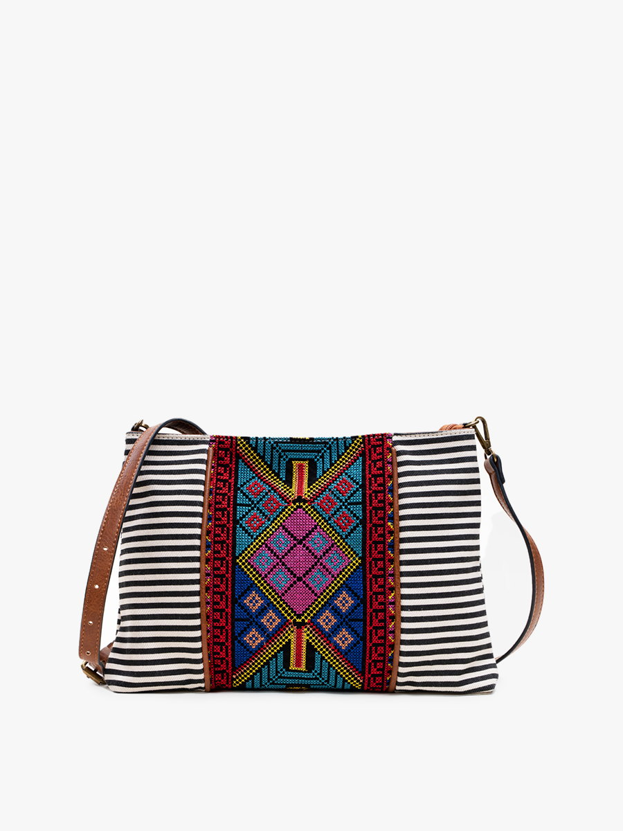 Felicity Aztec Embroidered Crossbody: Black