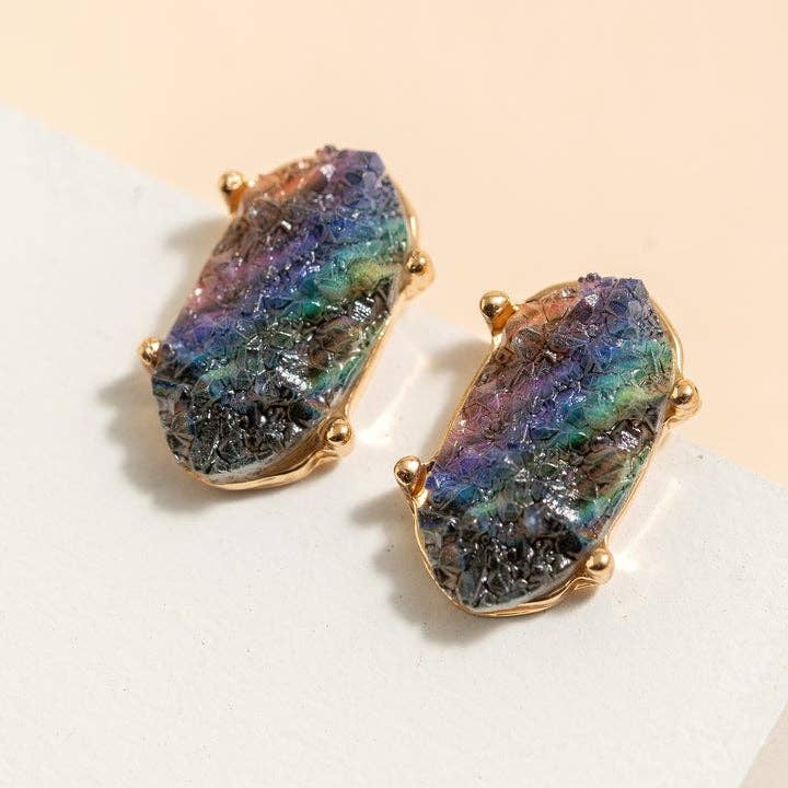 Druzy Rainbow Stud Earrings