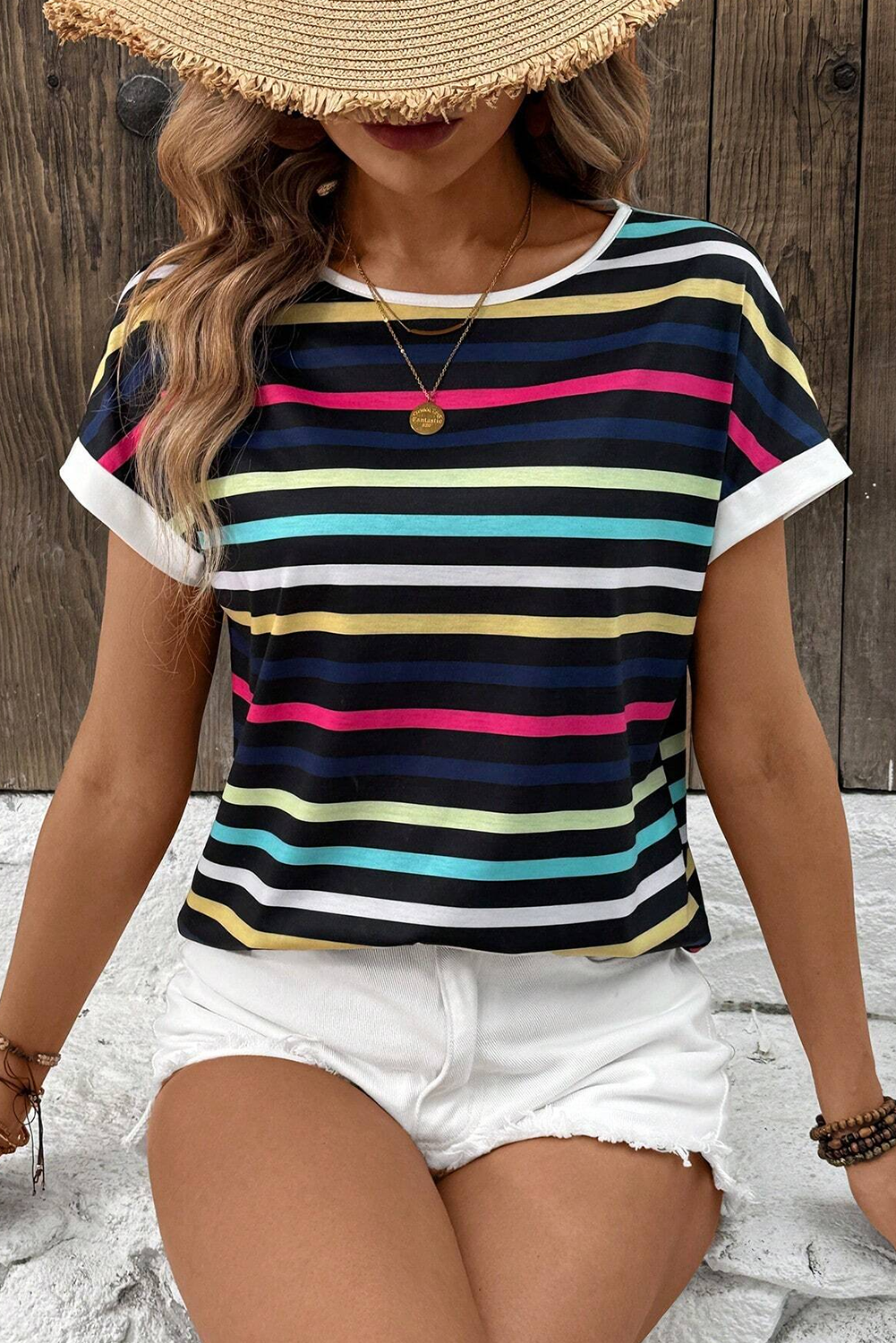 Multicolor Crew Neck T Shirt